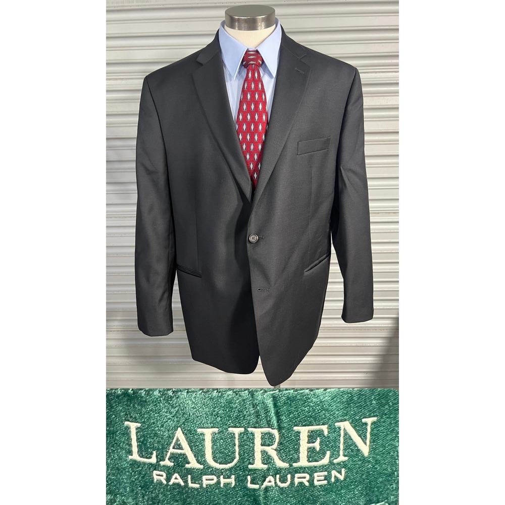 NWOT Lauren Ralph Laurenโ Mens 46R Black 100% Wool Two Button Blazer Suit Jacket